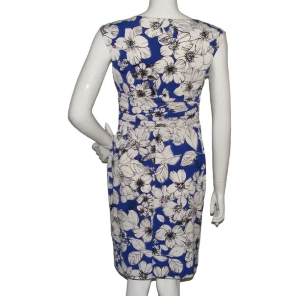 CHAPS Dress, PM/Petite, Blue Floral, Gathered Hip, Sleeveless, Pullover - Picture 7 of 11